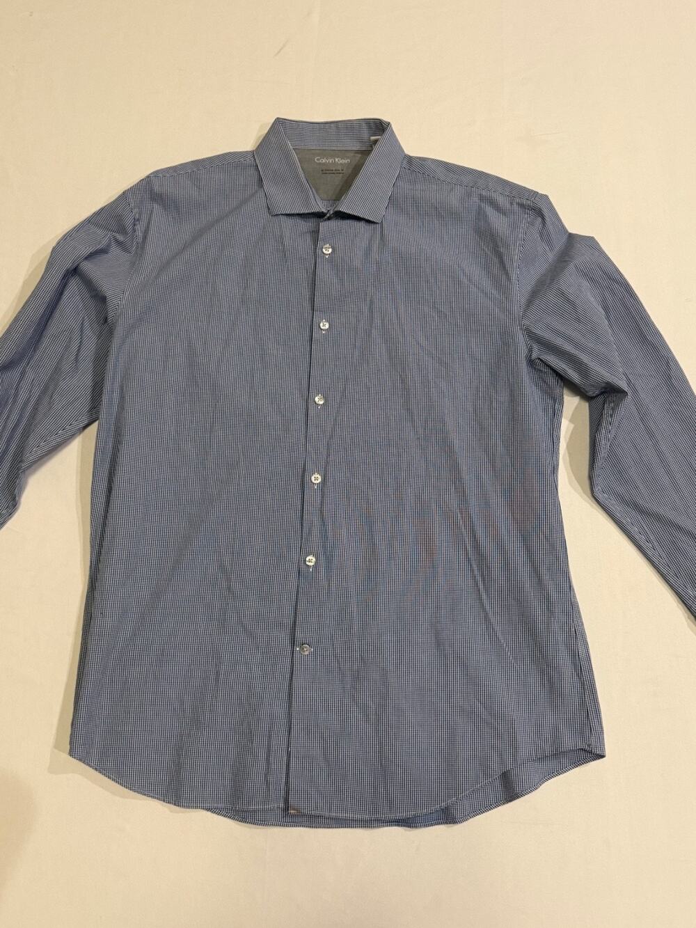 Calvin Klein Extreme Slim Fit Dress Shirt Mens 17 32/33 Blue Check Stretch